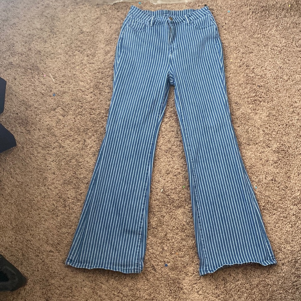 Blue and white stripe bell bottoms